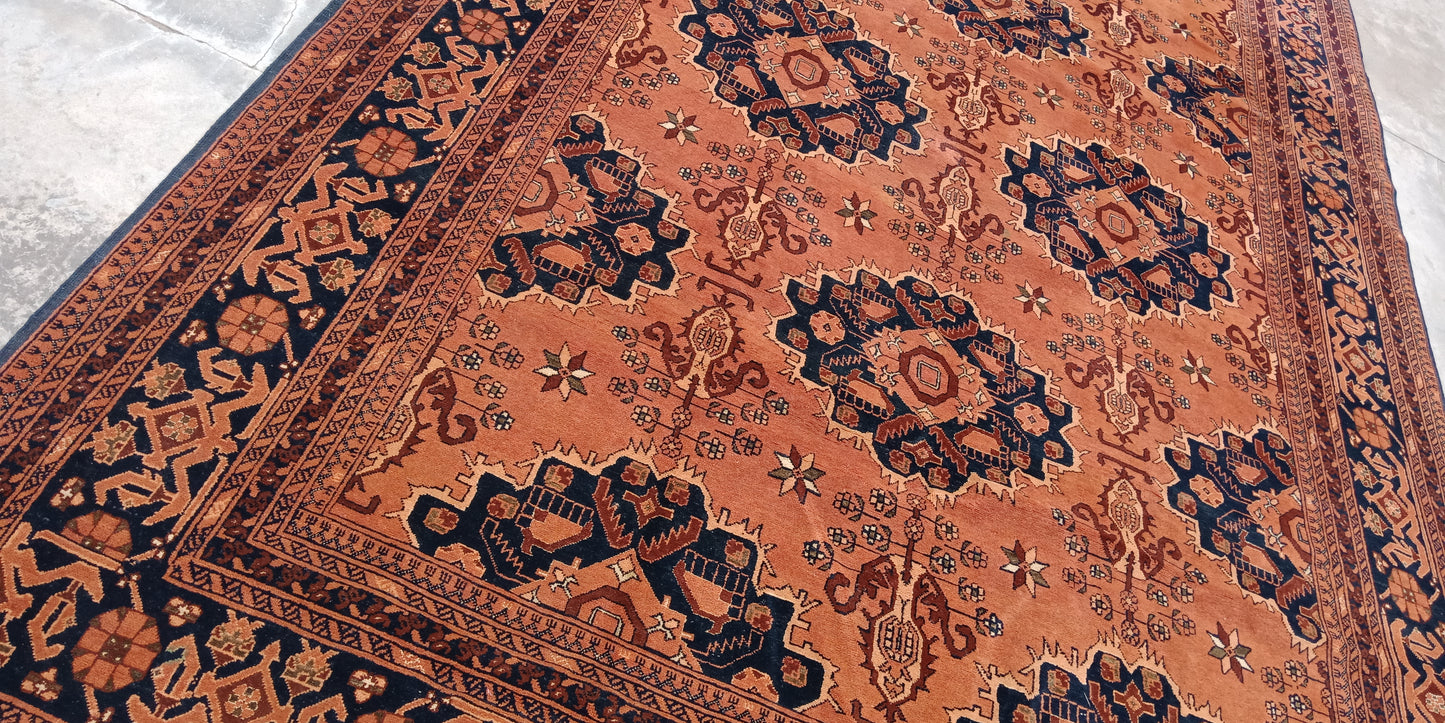 Rustic Grandeur: 6' x 9' Hand-Knotted Oriental Afghan Khan Muhammadi Wool Carpet