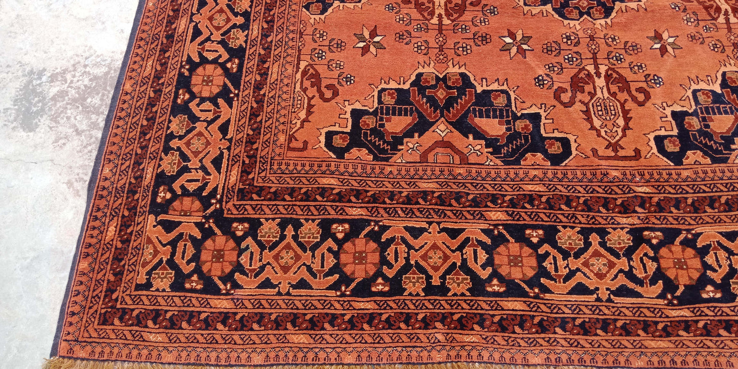 Rustic Grandeur: 6' x 9' Hand-Knotted Oriental Afghan Khan Muhammadi Wool Carpet