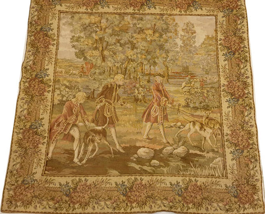 Charming Small French Hunting Scene Tapestry - 22" x 22" - Frameable Art