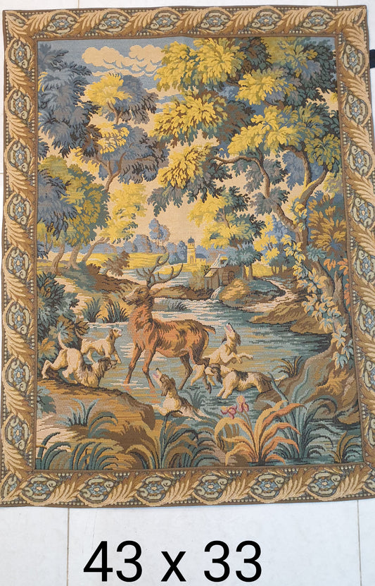 Captivating French Deer Hunt Landscape Tapestry - 43" x 33"