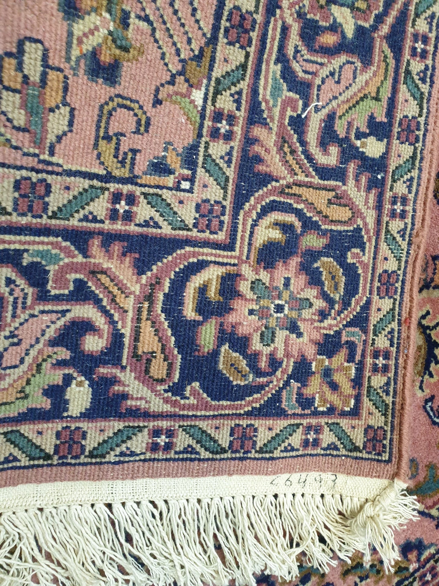 Elegant 6.8' x 3.3' Hand-Knotted Indo-Persian Kerman Design Carpet - Classic Floral on Muted Rose