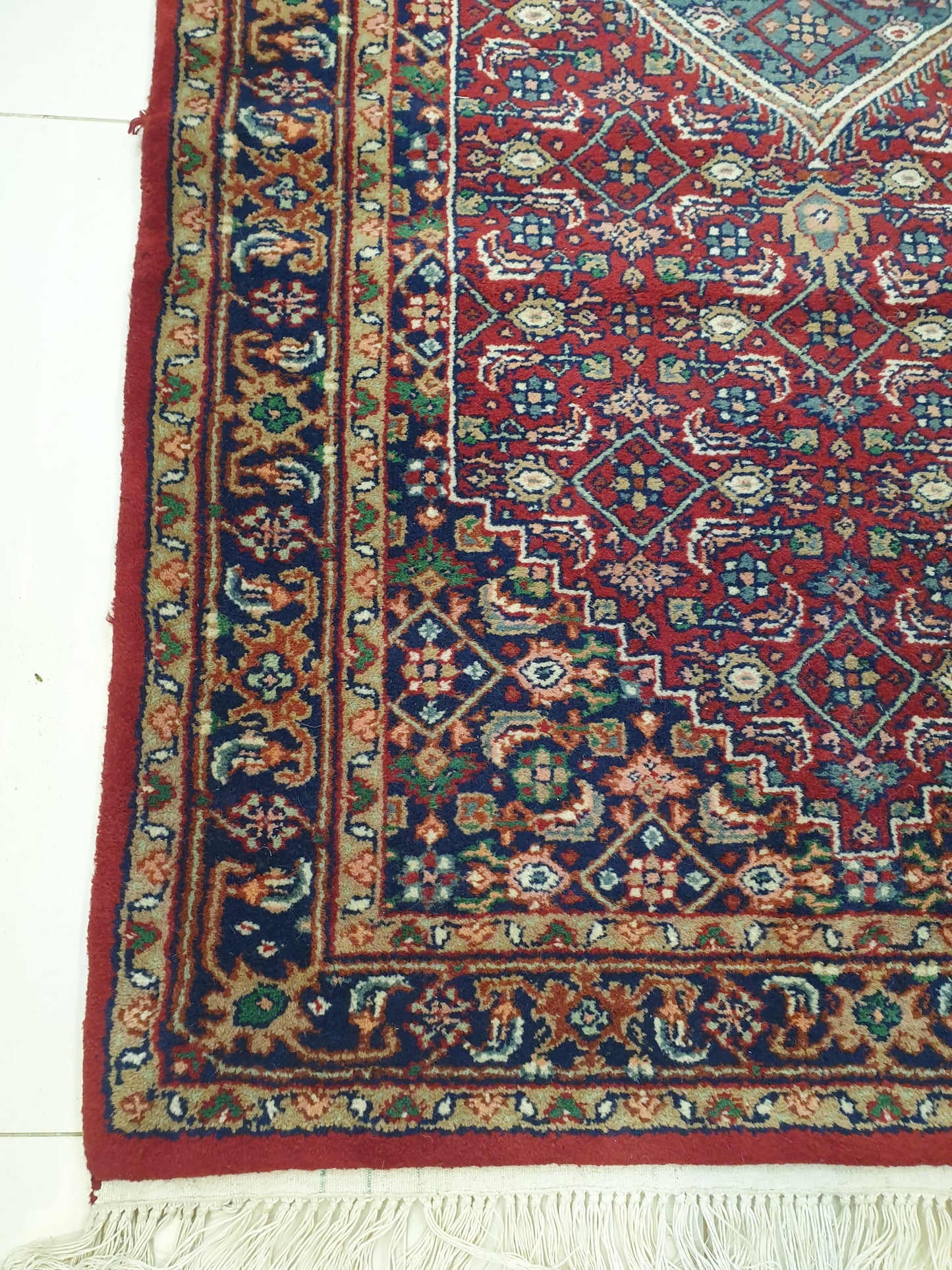Compact Elegance: 7.10' x 2.5' Hand-Knotted Indo-Persian Runner with Geometric Medallions
