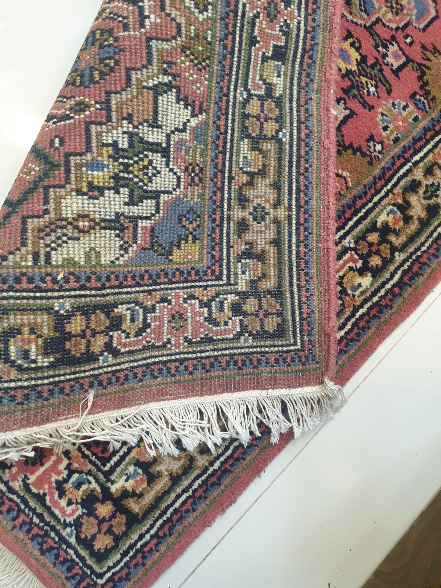 Vibrant 10' x 2.6' Hand-Knotted Indo-Persian Runner - Rich Crimson Field with Geometric Medallions