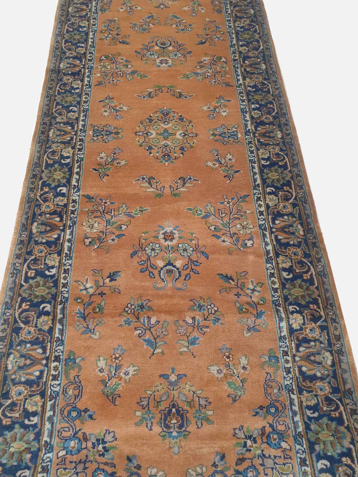 Elegant 8' x 3' Hand-Knotted Indo-Persian Runner - Rich Terracotta Field with Classic Floral Sprays