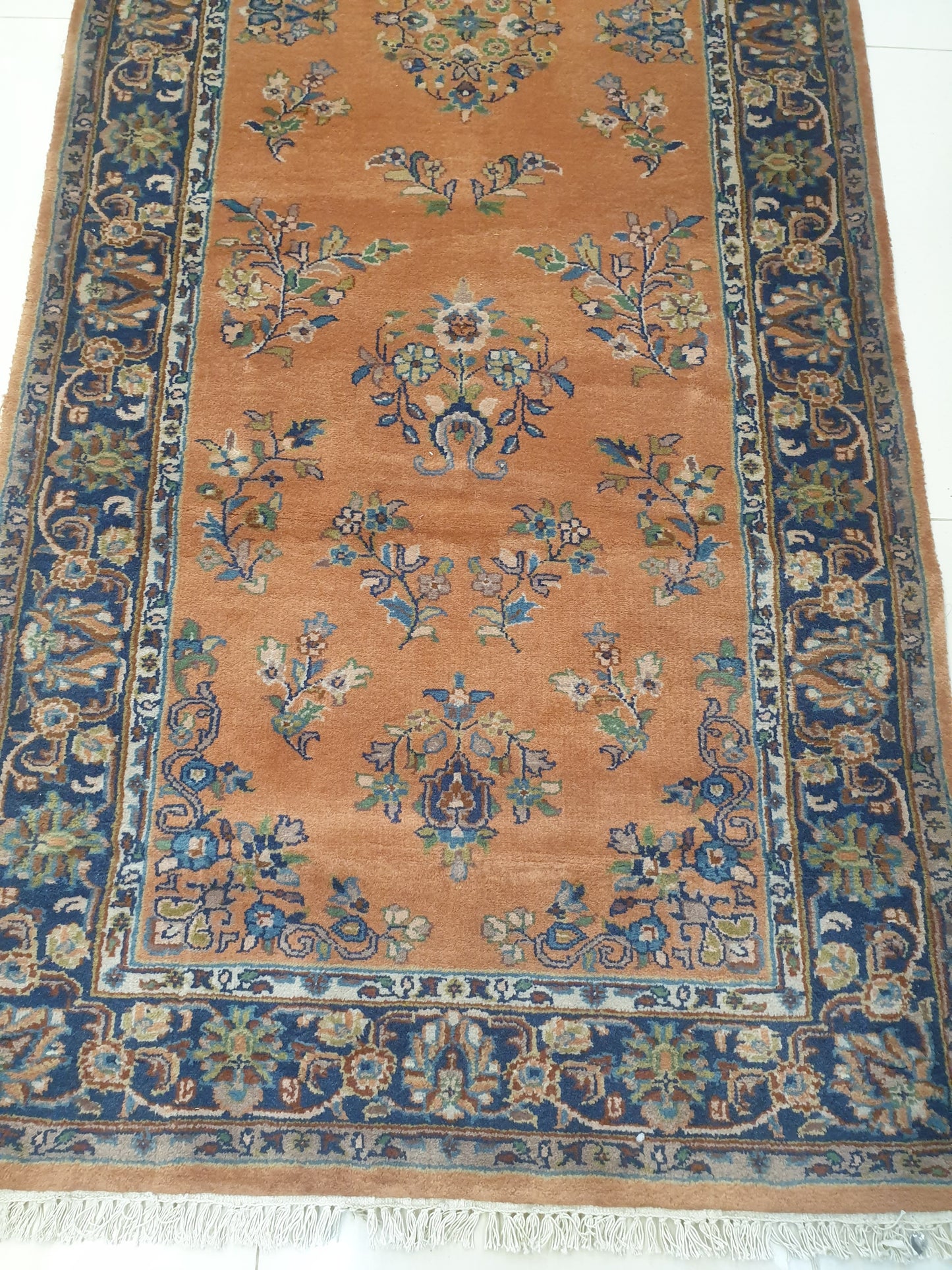 Elegant 8' x 3' Hand-Knotted Indo-Persian Runner - Rich Terracotta Field with Classic Floral Sprays