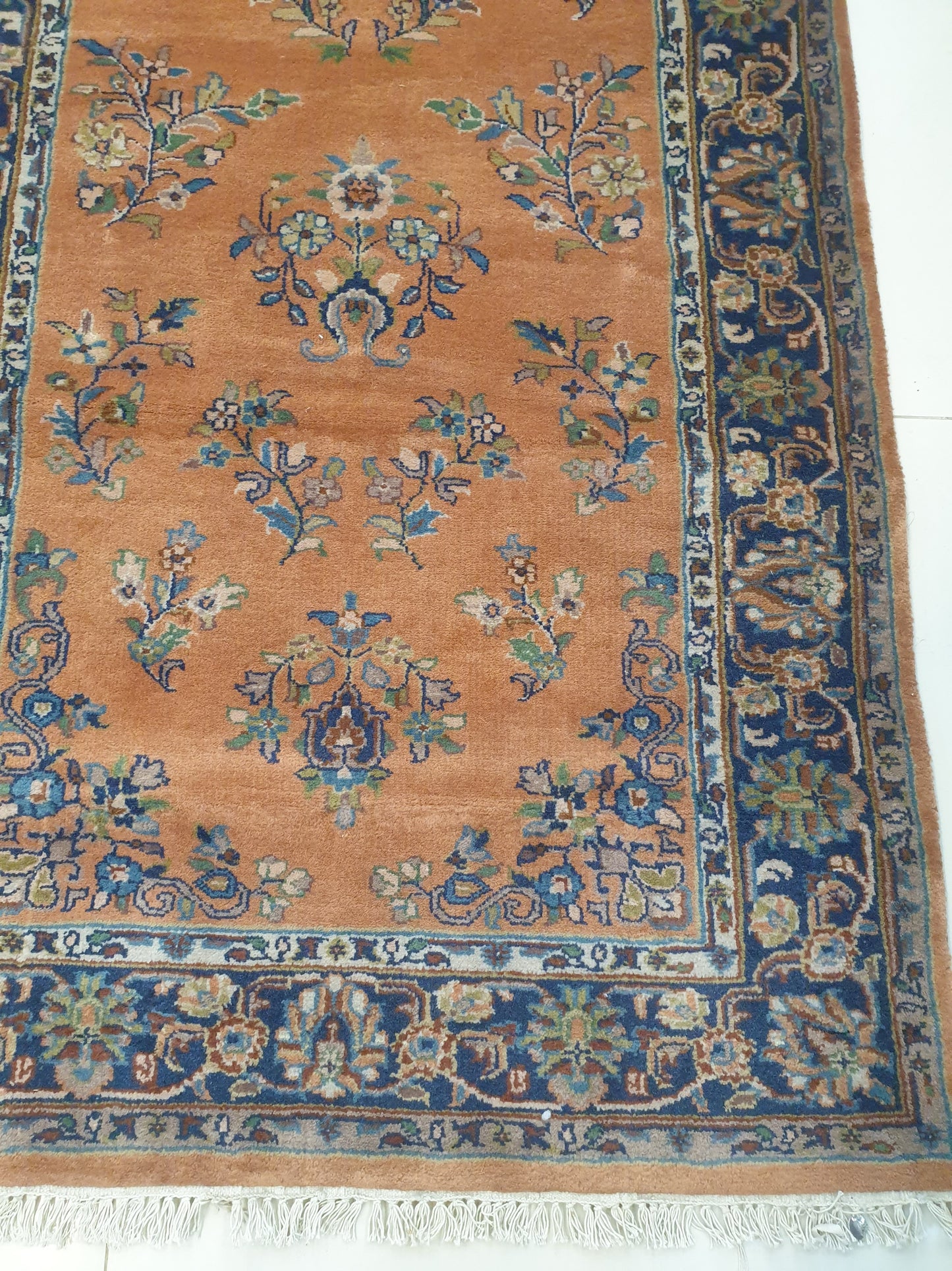 Elegant 8' x 3' Hand-Knotted Indo-Persian Runner - Rich Terracotta Field with Classic Floral Sprays