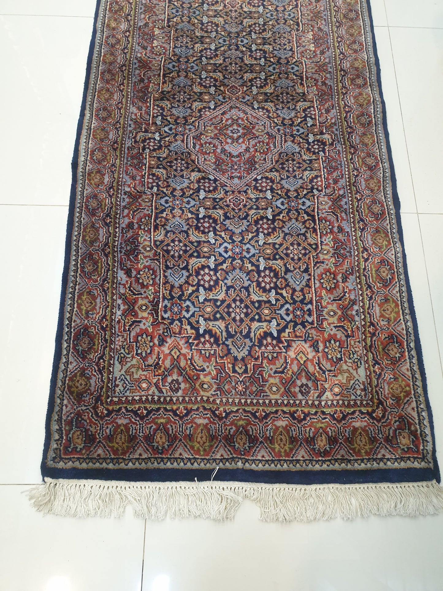 Exquisite 9.3' x 2.5' Hand-Knotted Indo-Persian Kerman Style Runner - Rich Navy Field with Intricate All-Over Design