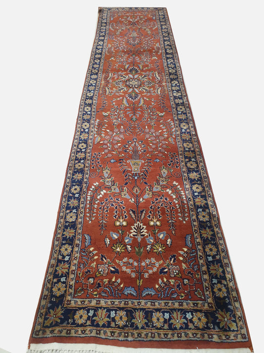 Elegant 12.3' x 2.8' Hand-Knotted Indo-Persian Sarouk Design Runner