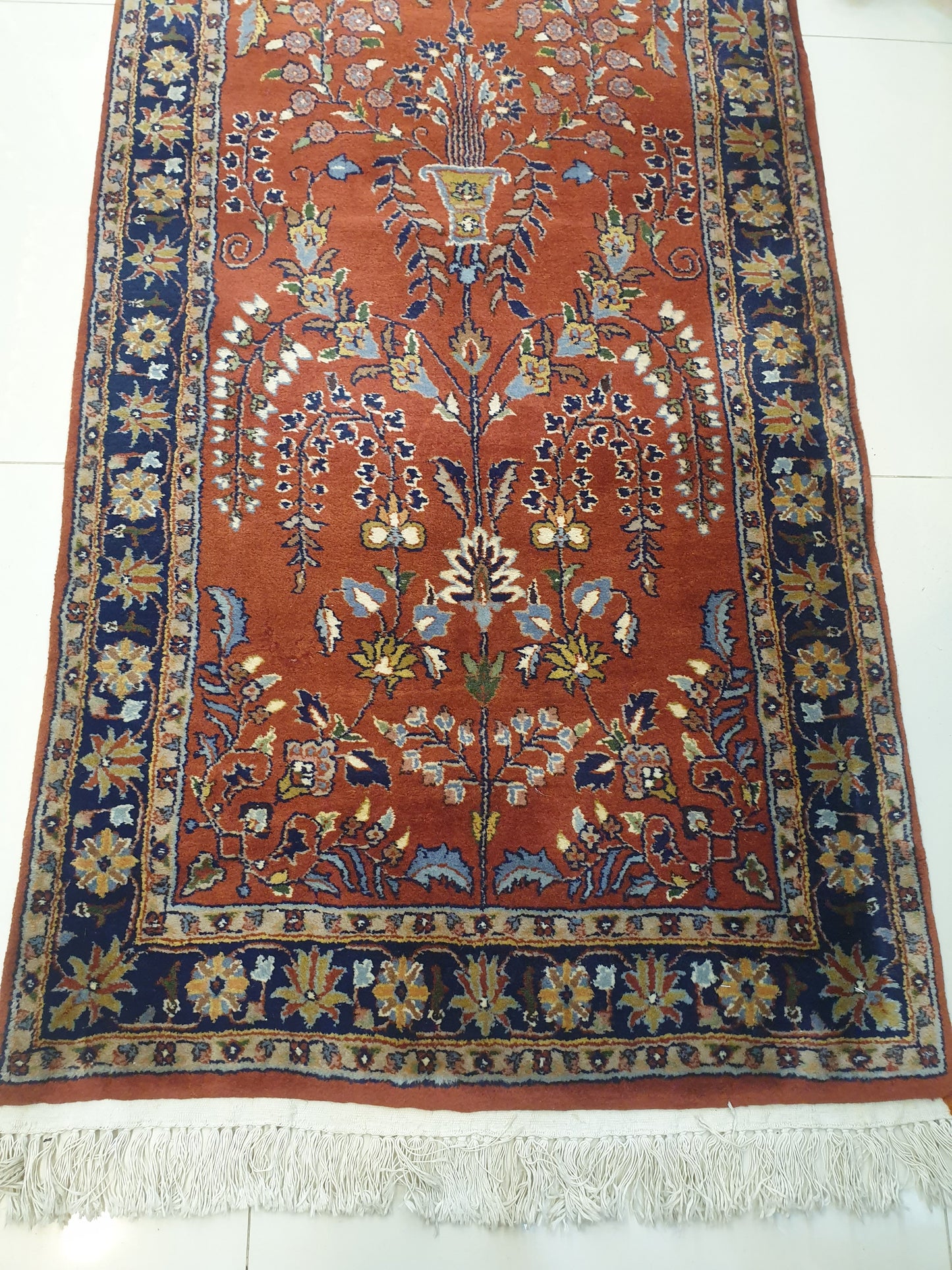 Elegant 12.3' x 2.8' Hand-Knotted Indo-Persian Sarouk Design Runner