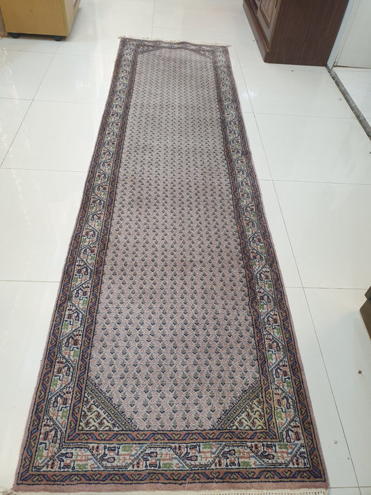 Elegant 9' x 2'5" Indo-Persian Hand-Knotted Runner - Classic Charm for Your Home