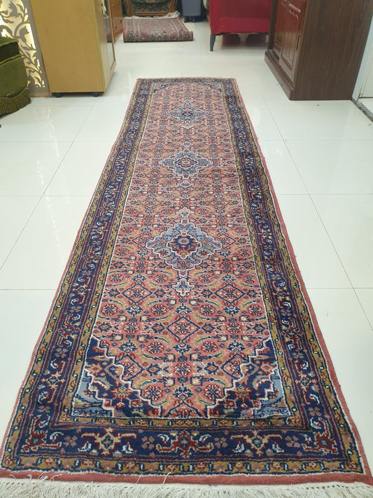 Elegant Hand-Knotted Indo-Persian Runner with Kashan Design - 9 x 2.6 Feet