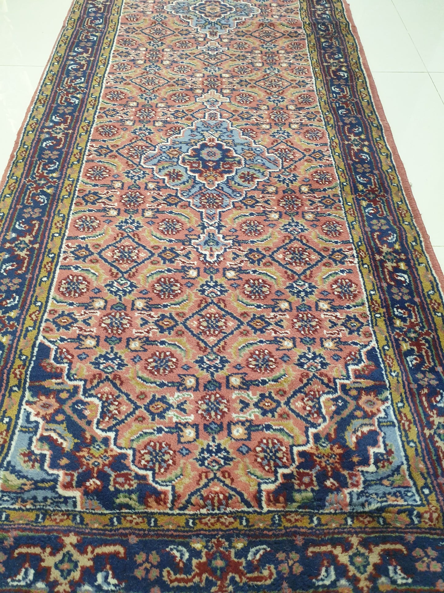 Elegant Hand-Knotted Indo-Persian Runner with Kashan Design - 9 x 2.6 Feet