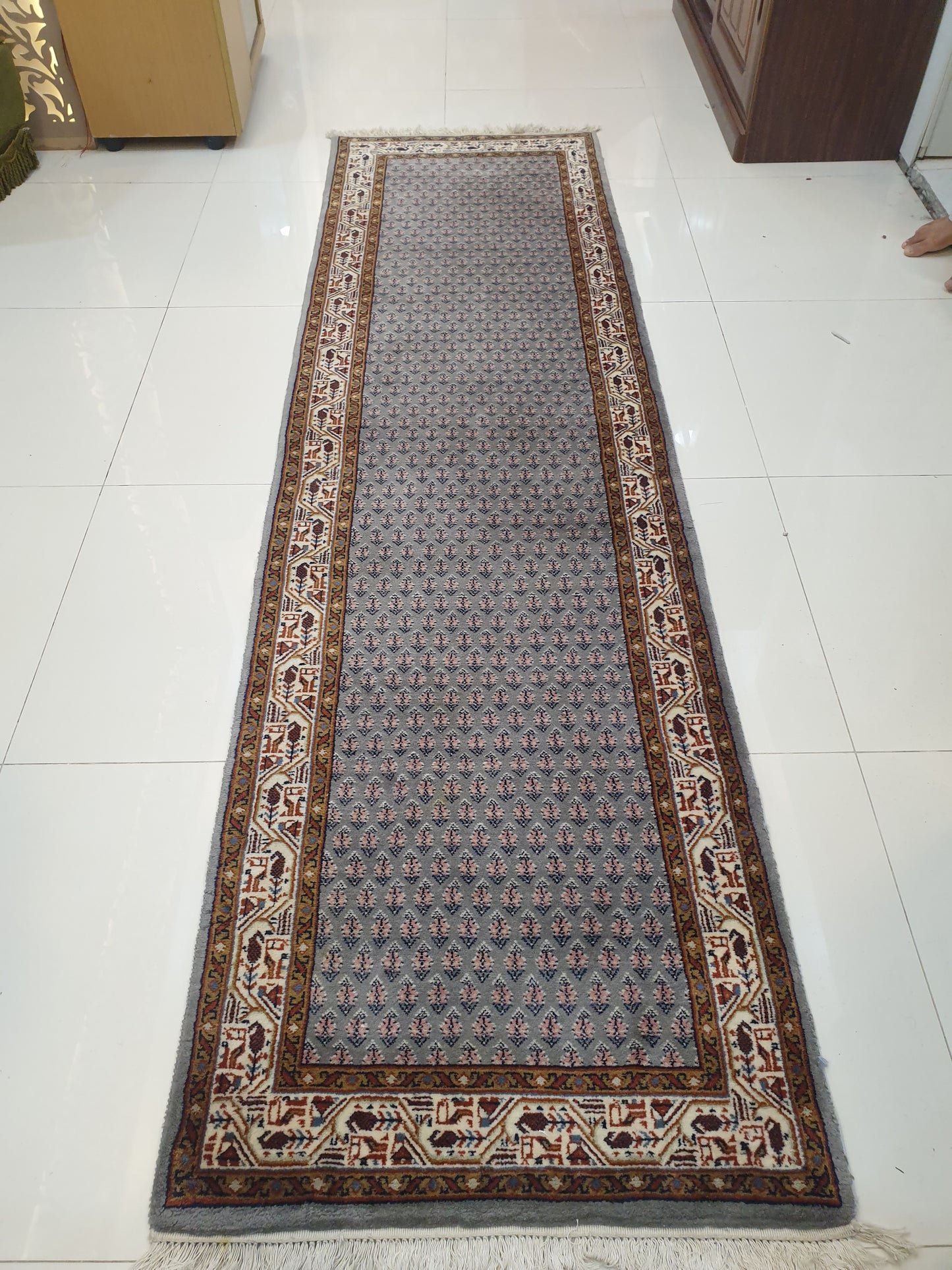 Elegant 8.9' x 2.4' Hand-Knotted Indo-Persian Sarouk Style Runner