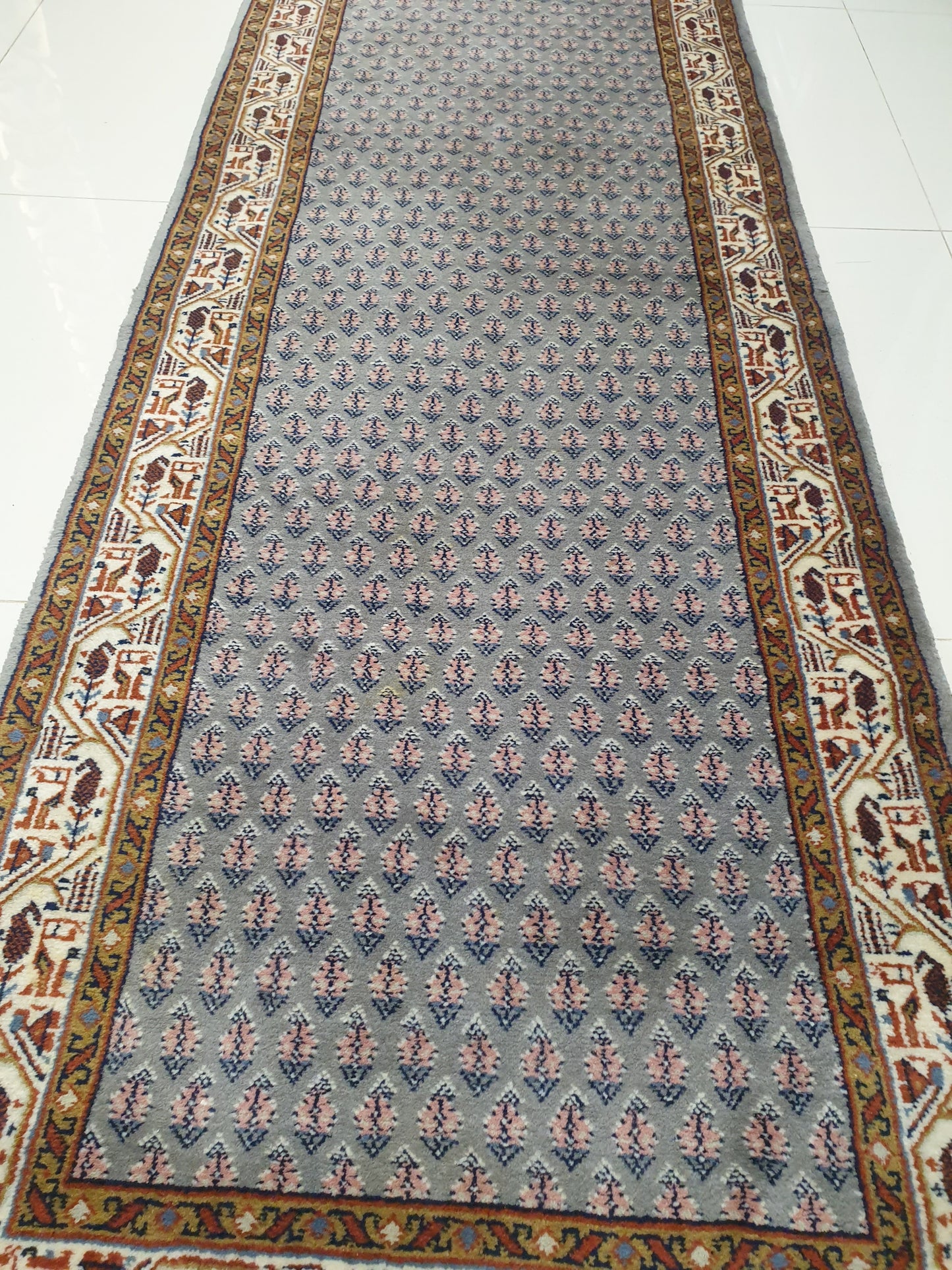 Elegant 8.9' x 2.4' Hand-Knotted Indo-Persian Sarouk Style Runner
