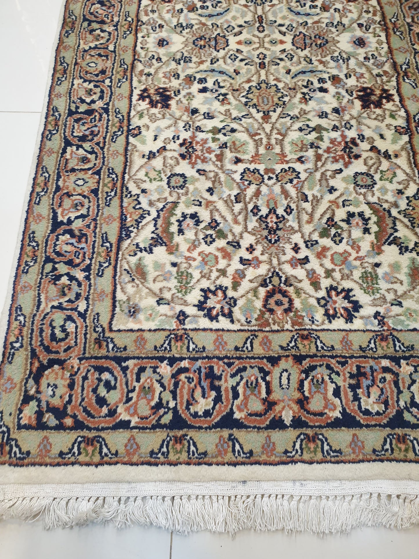 Serene Pathways: 12' x 2.7' Hand-Knotted Indo-Persian Runner with Delicate Floral All-Over Design