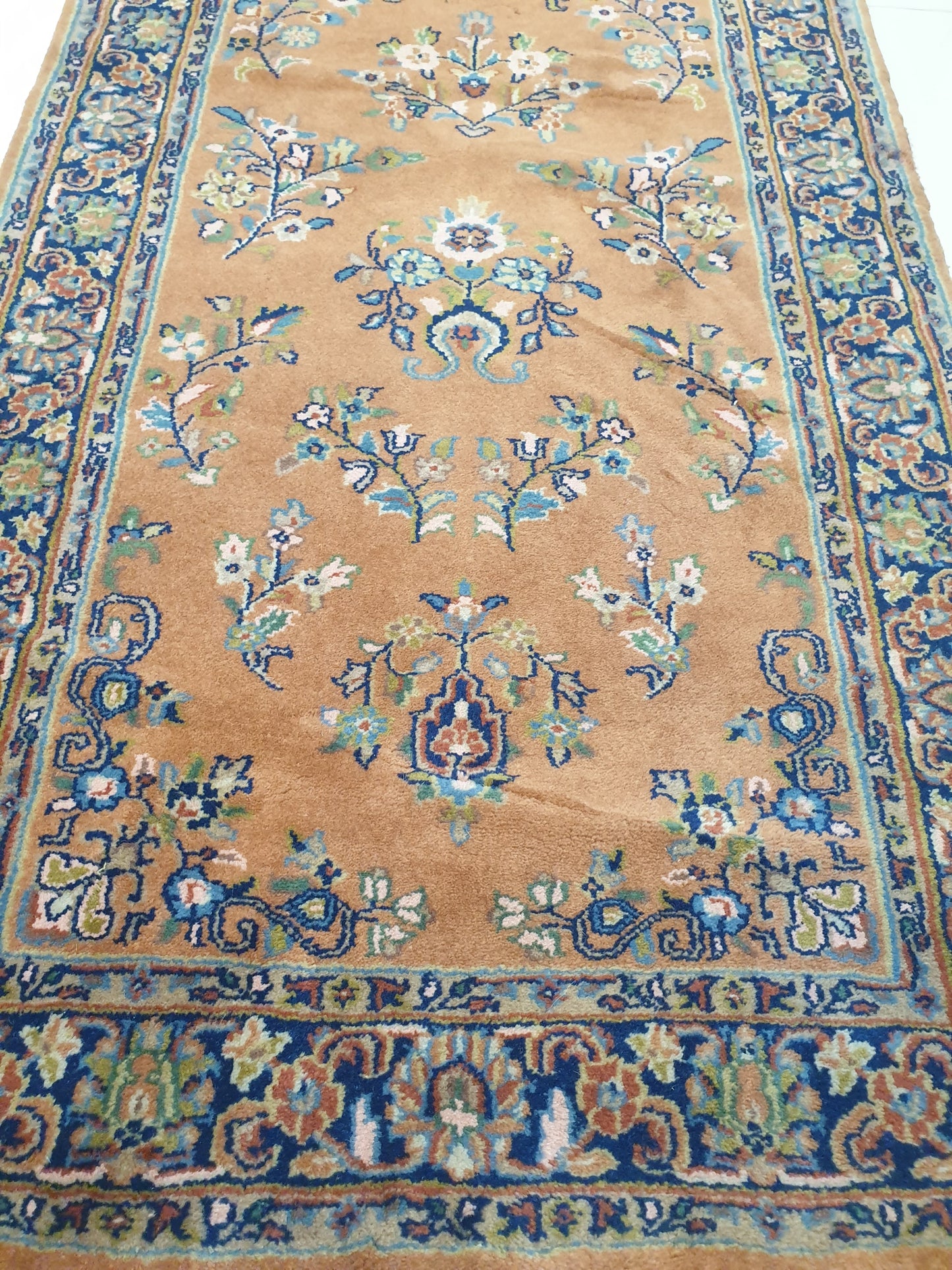 Elegant 11' x 3.8' Hand-Knotted Indo-Persian Runner - Warm Terracotta Field with Classic Floral Sprays