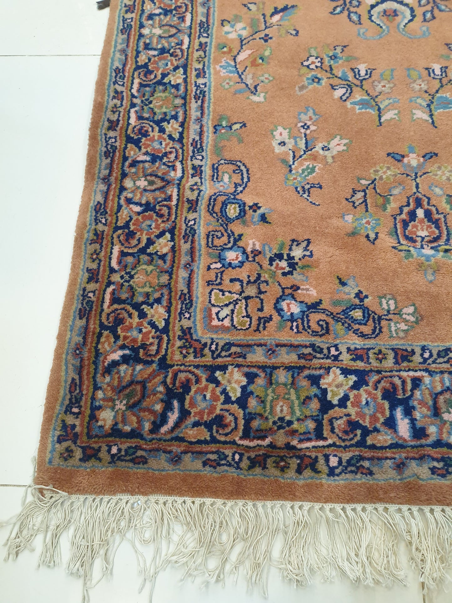 Elegant 11' x 3.8' Hand-Knotted Indo-Persian Runner - Warm Terracotta Field with Classic Floral Sprays
