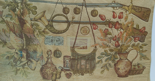 Rich European Still Life Hunting; Game Tapestry - 5.3 x 2.2 ft