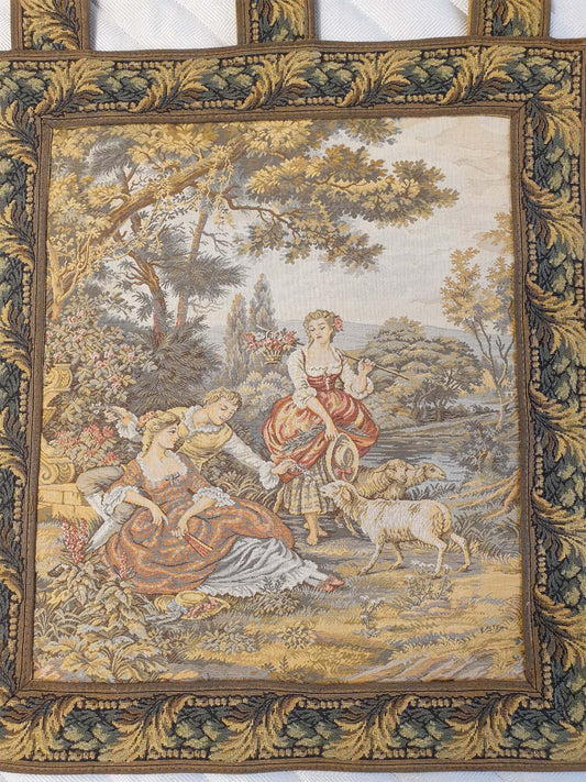 Charming Petite French Rococo Pastoral Tapestry - 22" x 19"