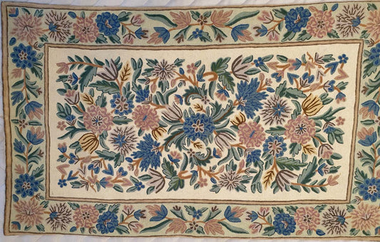 Exquisite Hand-Embroidered Kashmiri Floral Tapestry - 48" x 28" (Approx. 4' x 2'4")