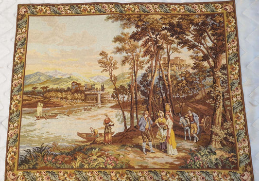 Elegant Aubusson-Style French Landscape Tapestry - 44" x 35"