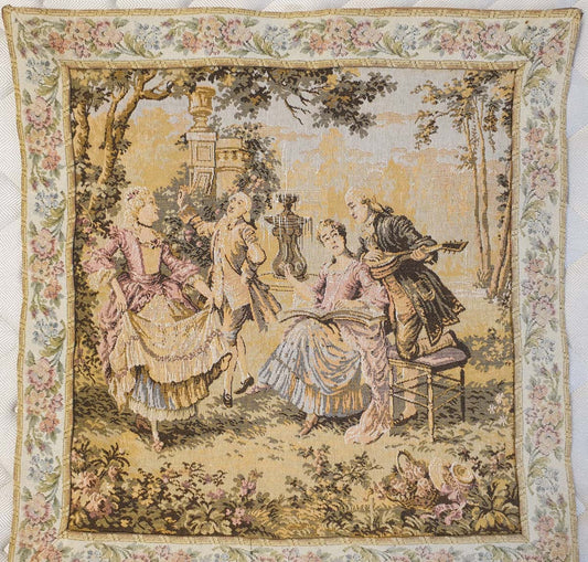 Charming Petite Rococo Garden Scene Tapestry - 22" x 23"