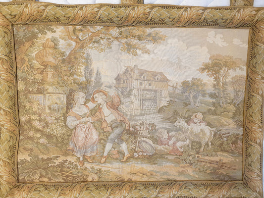 Charming French Pastoral Tapestry with Mill Scene - 21" x 29"