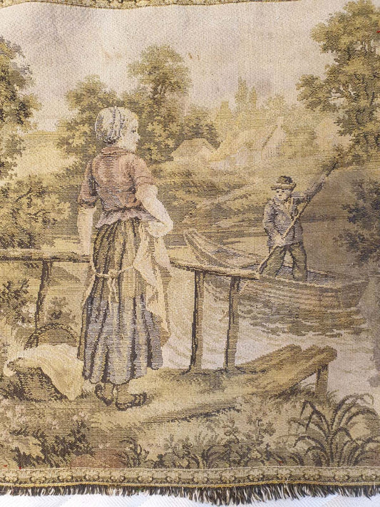 Charming Petite French Countryside River Scene Tapestry - 18" x 18"