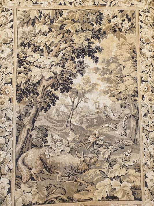 Grand French Verdure Tapestry: A Serene Woodland Scene 65" x 48"