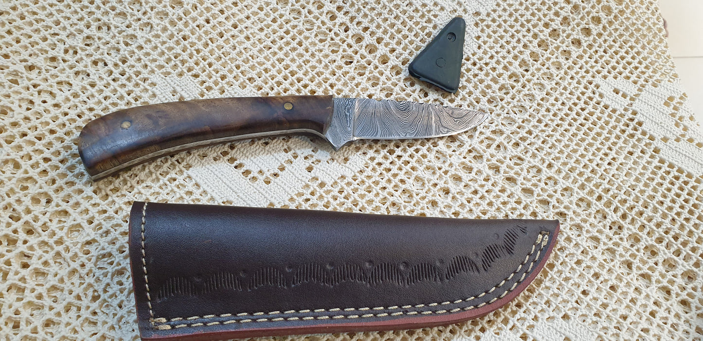 Handcrafted Damascus Drop Point Hunter Knife with Exotic Wood Handle