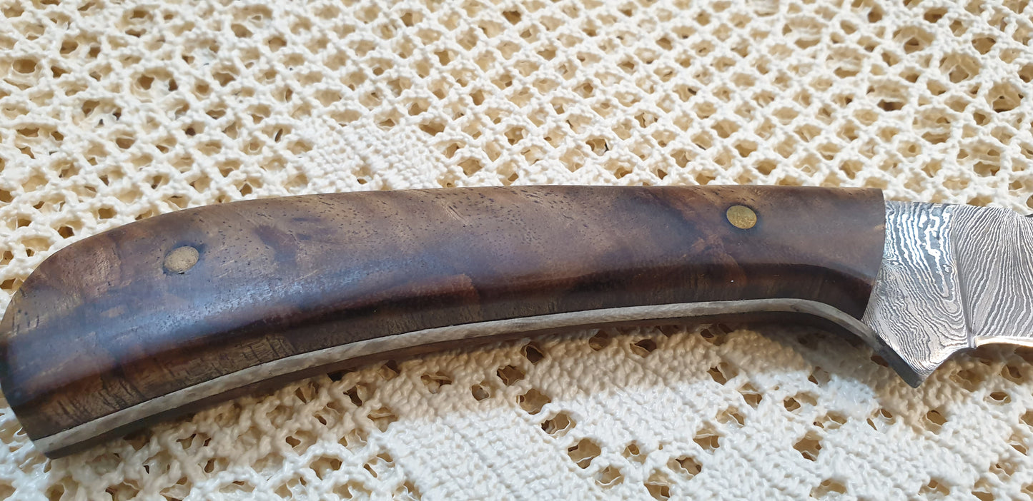 Handcrafted Damascus Drop Point Hunter Knife with Exotic Wood Handle