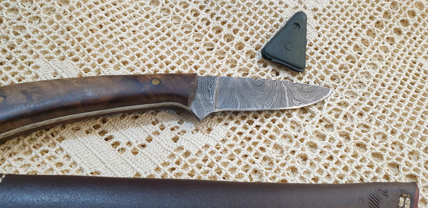 Handcrafted Damascus Drop Point Hunter Knife with Exotic Wood Handle