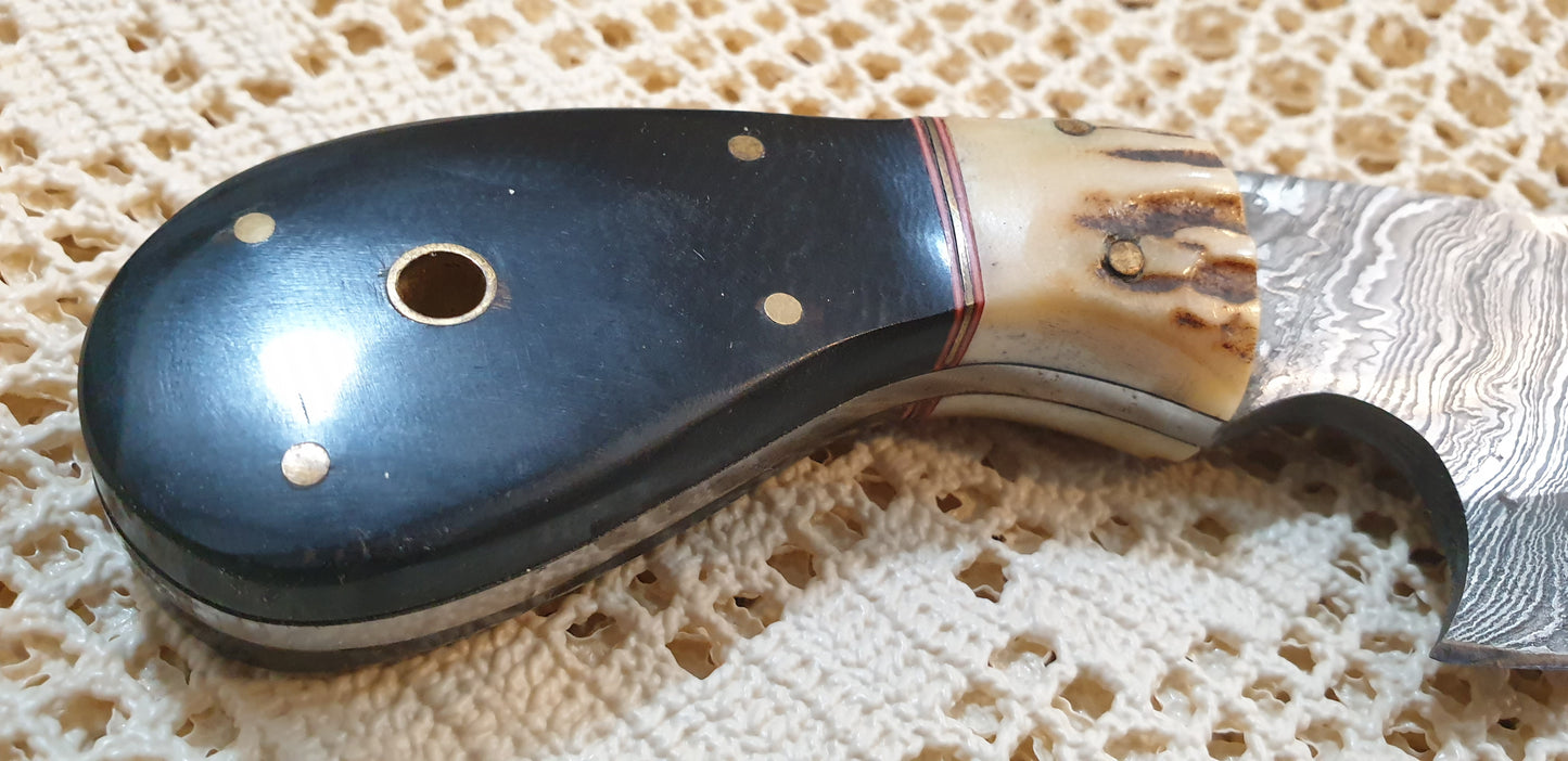 Compact &amp; Versatile Handmade Damascus Skinner Knife with Horn and Bone Handle
