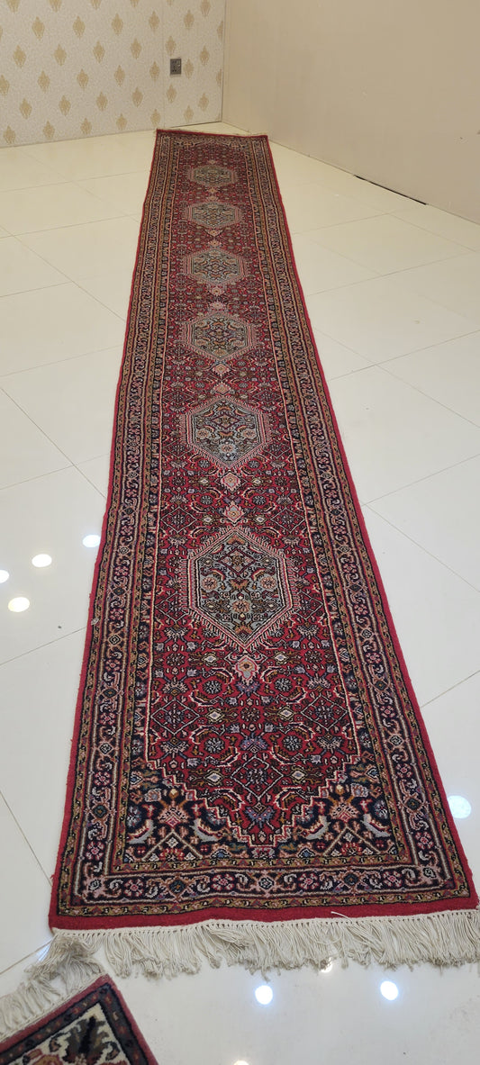 The Grand Passage: 16.4' x 2.3' Hand-Knotted Indo-Persian Wool Runner on Cotton Foundation