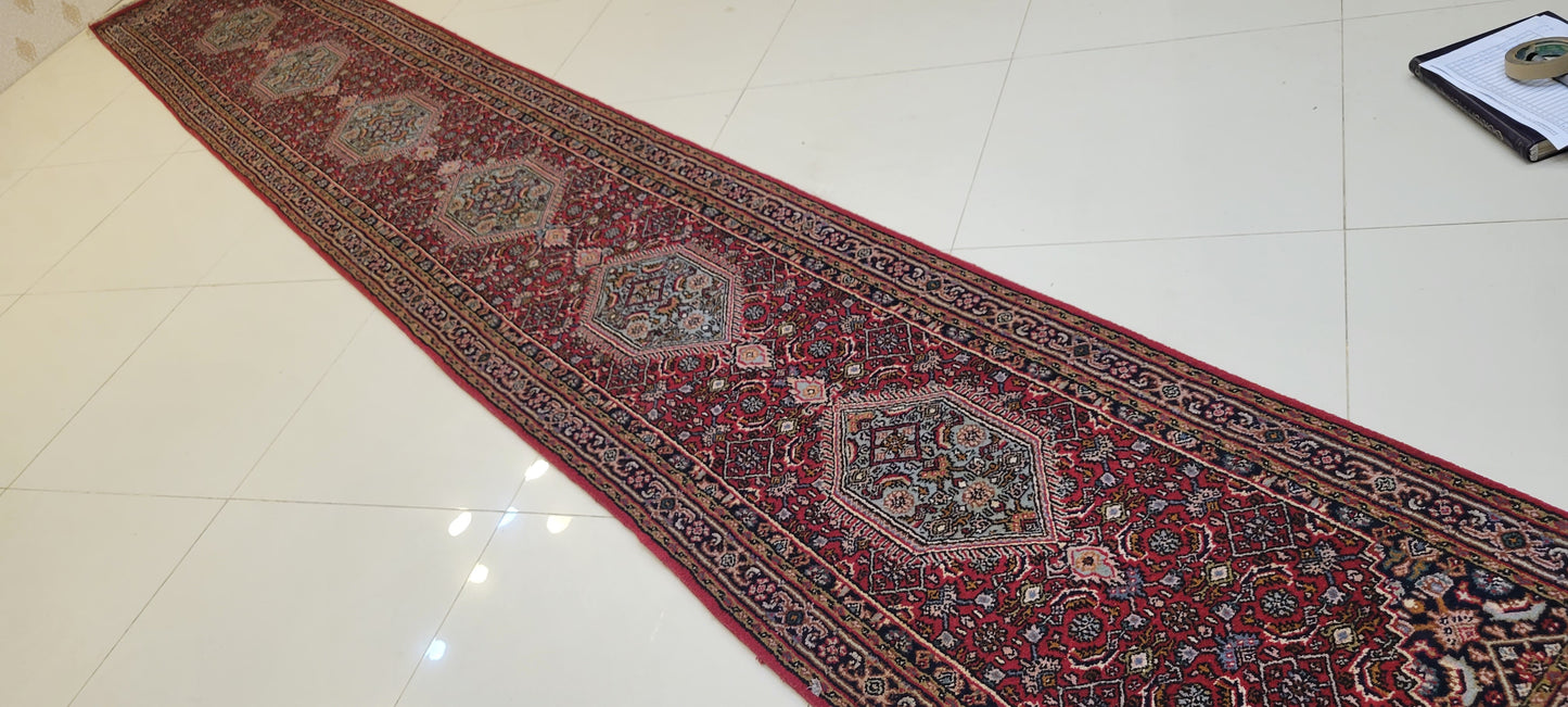 The Grand Passage: 16.4' x 2.3' Hand-Knotted Indo-Persian Wool Runner on Cotton Foundation