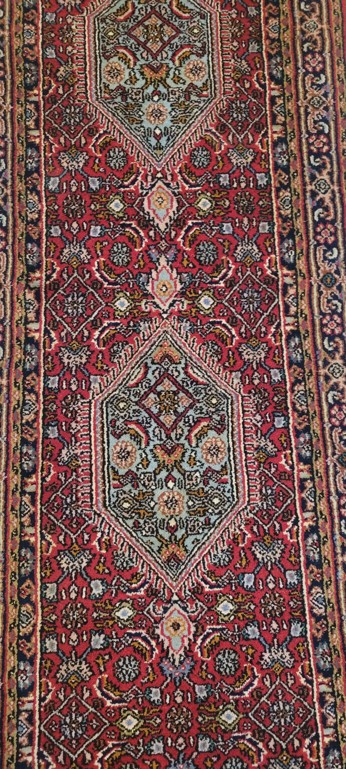 The Grand Passage: 16.4' x 2.3' Hand-Knotted Indo-Persian Wool Runner on Cotton Foundation