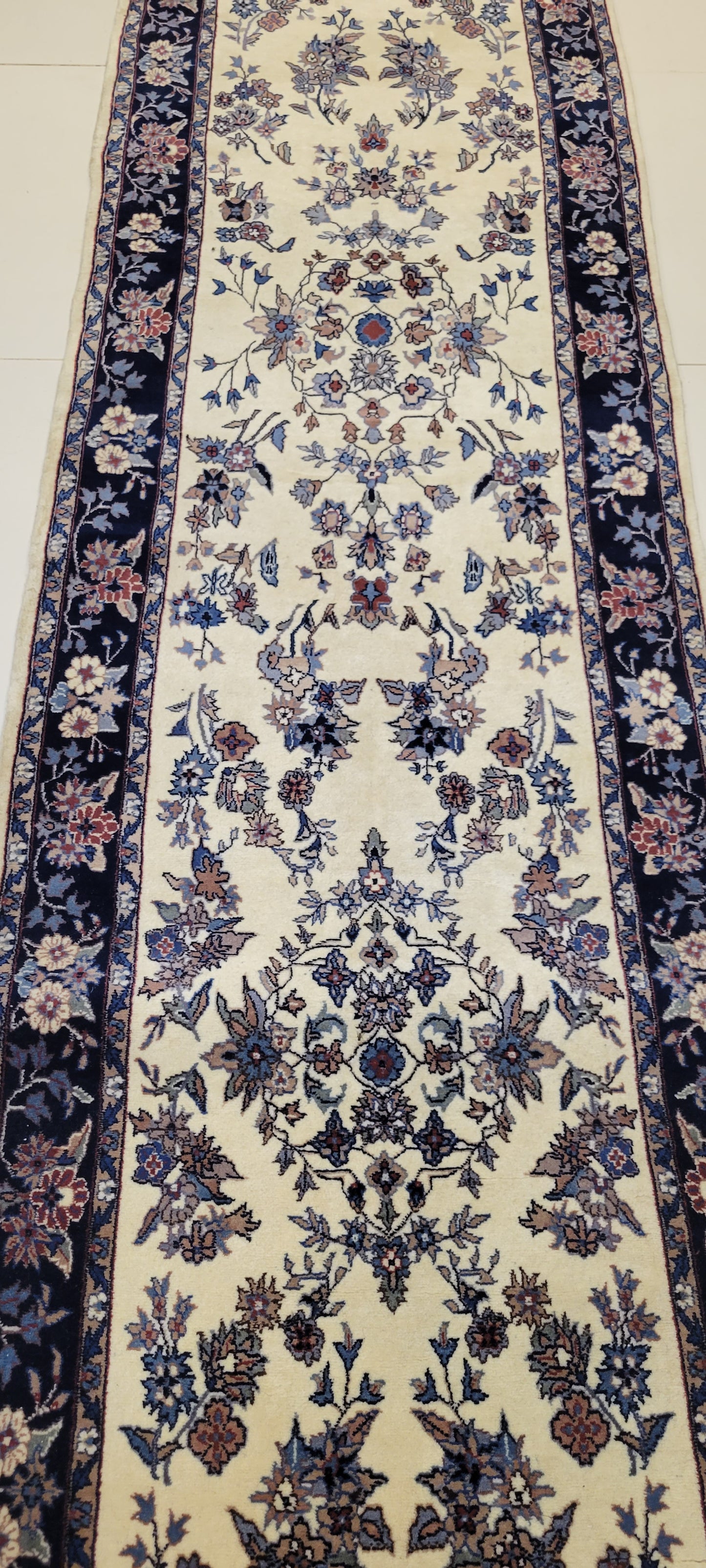 Exquisite Fine Quality Hand-Knotted Isfahan Runner Carpet - 12.2 x 2.5 Feet