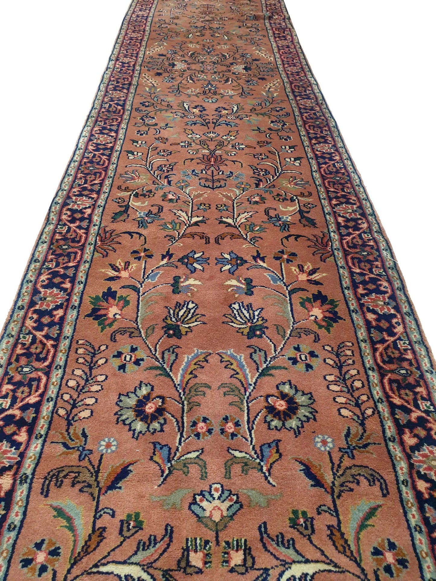 Graceful Grandeur: Exquisite Handmade Persian Runner Carpet - 13.1 x 2.8 Feet