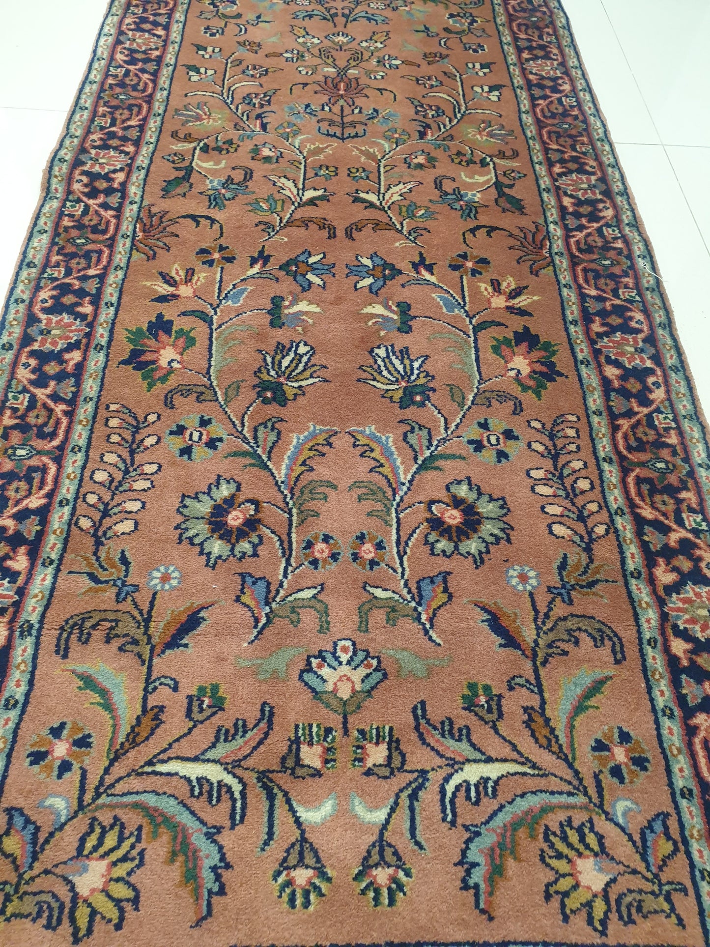 Graceful Grandeur: Exquisite Handmade Persian Runner Carpet - 13.1 x 2.8 Feet
