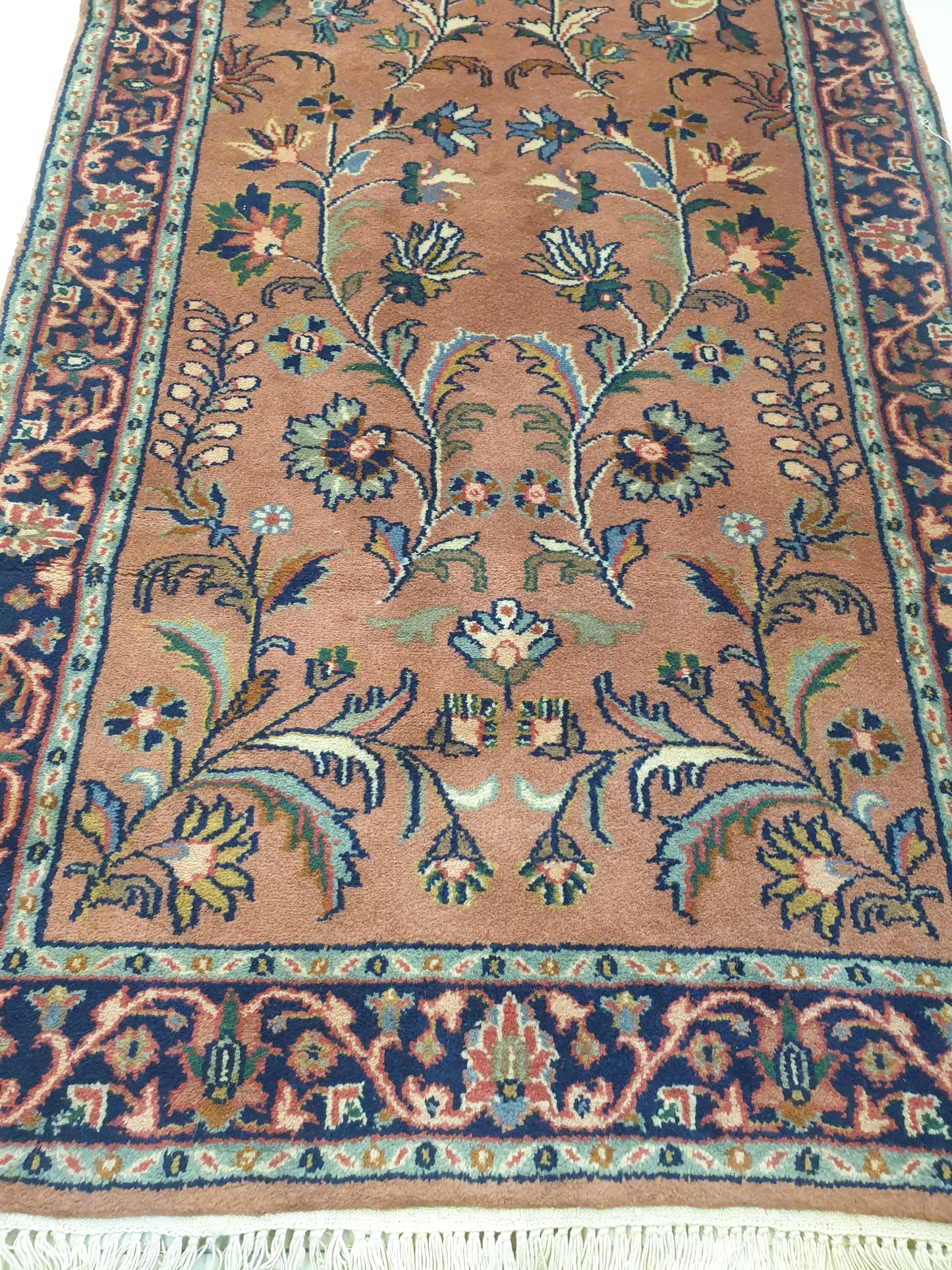 Graceful Grandeur: Exquisite Handmade Persian Runner Carpet - 13.1 x 2.8 Feet