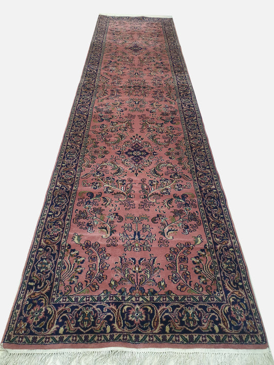 Exquisite 13' x 3.2' Hand-Knotted Indo-Persian Wool Runner - Very Fine Quality