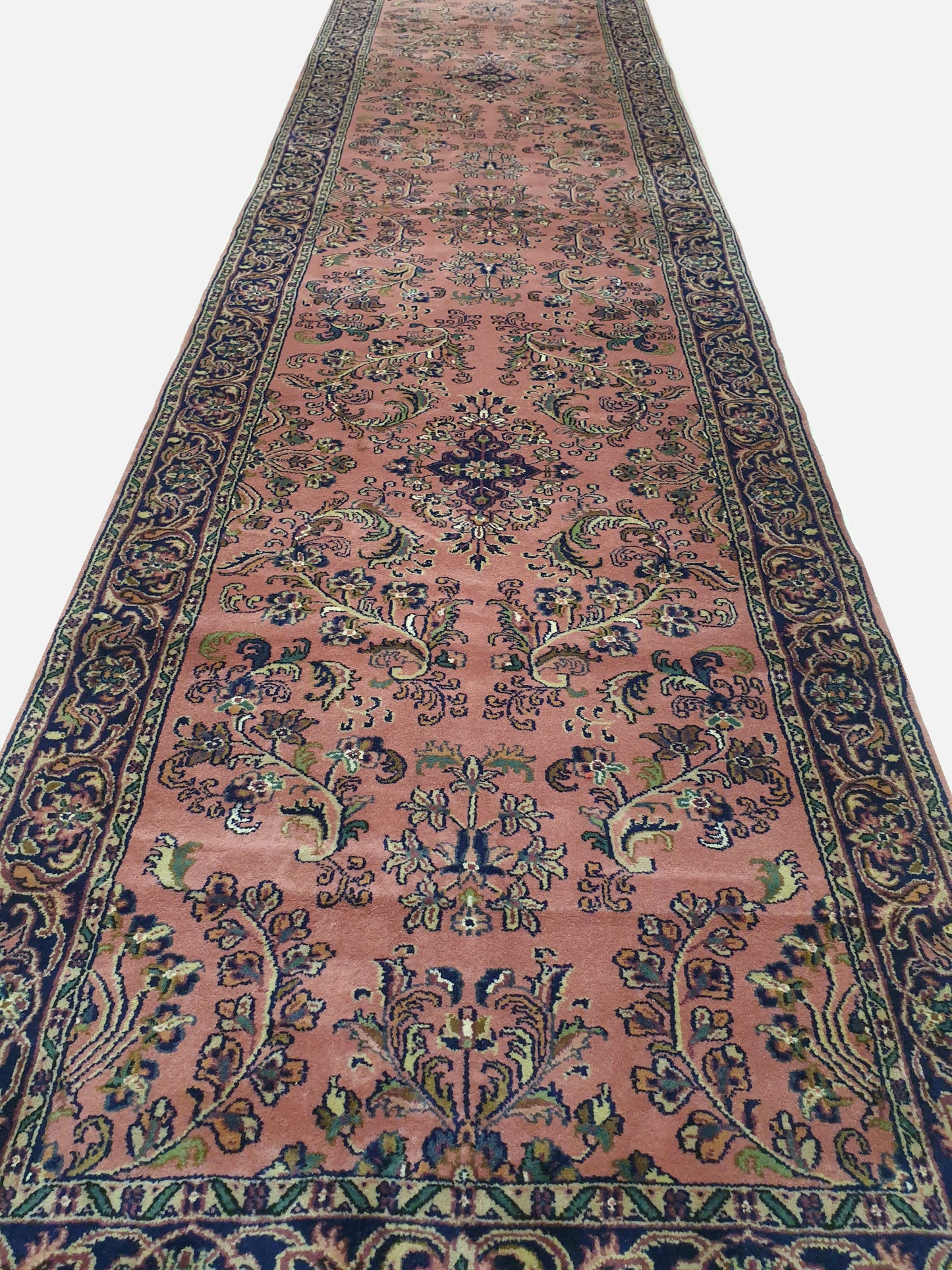 Exquisite 13' x 3.2' Hand-Knotted Indo-Persian Wool Runner - Very Fine Quality