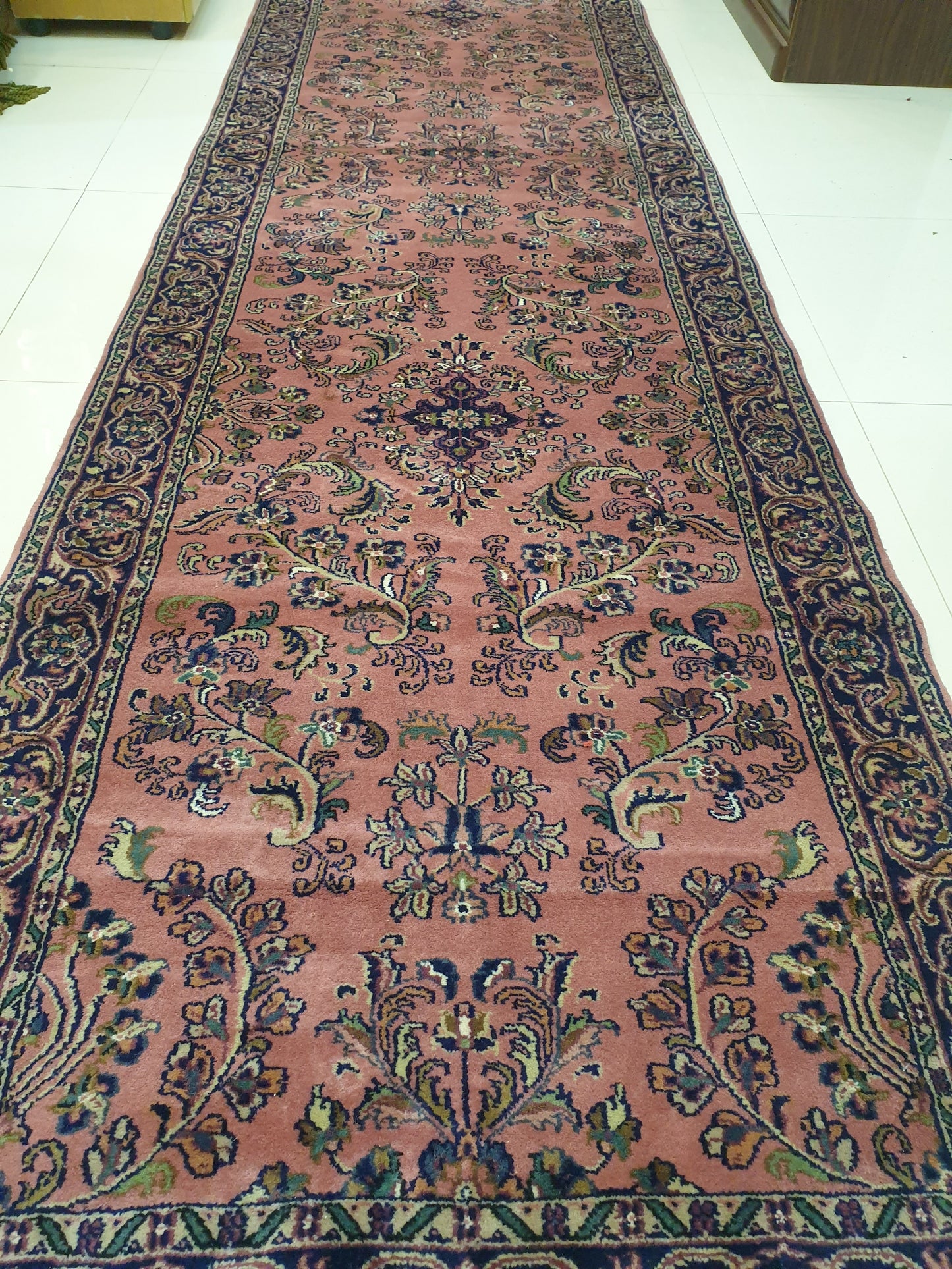 Exquisite 13' x 3.2' Hand-Knotted Indo-Persian Wool Runner - Very Fine Quality