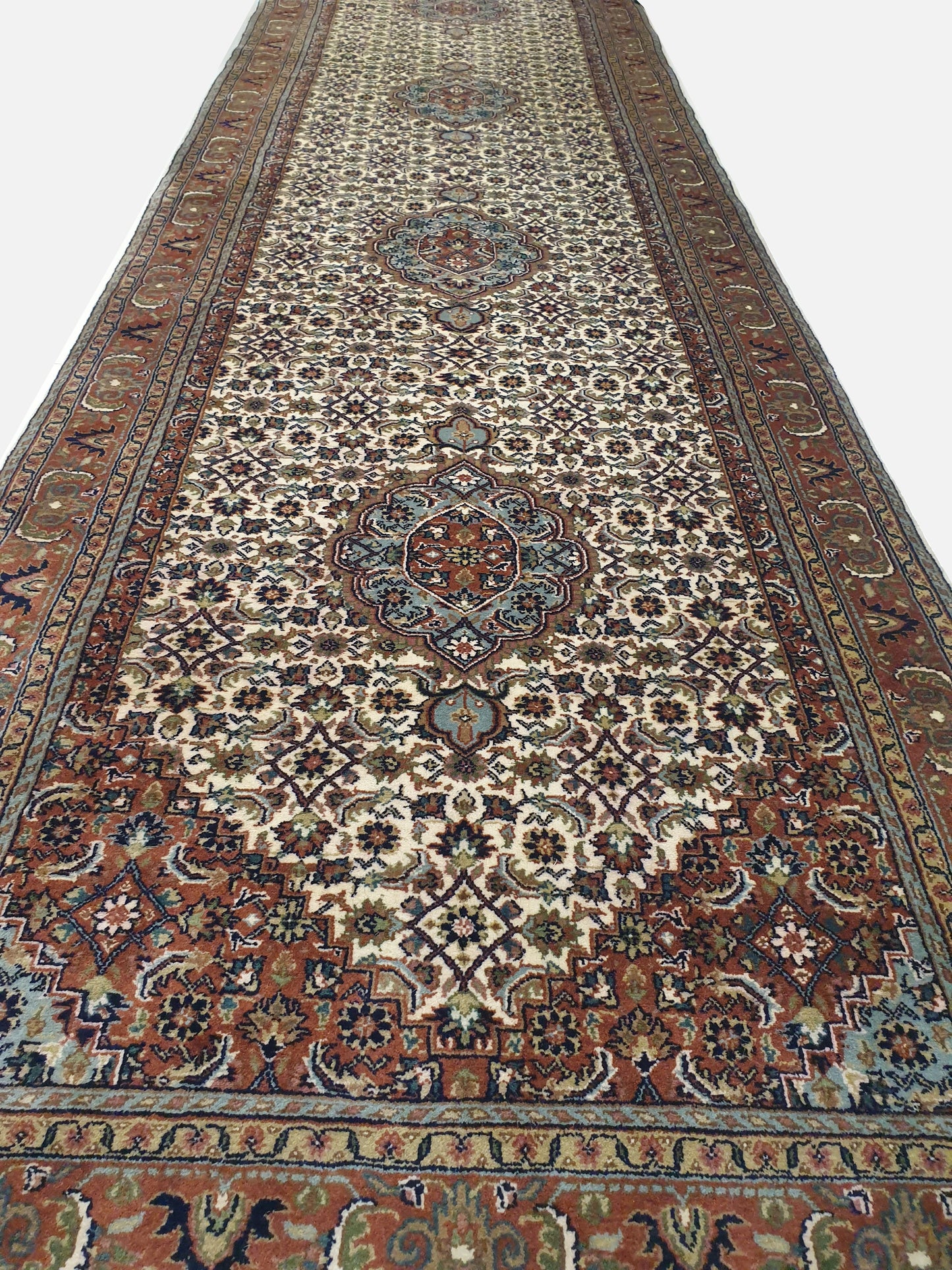 Exquisite 13.2' x 3.7' Hand-Knotted Indo-Persian Bidjar Design Wool Runner - Unrivaled Quality &amp; Rich Detail