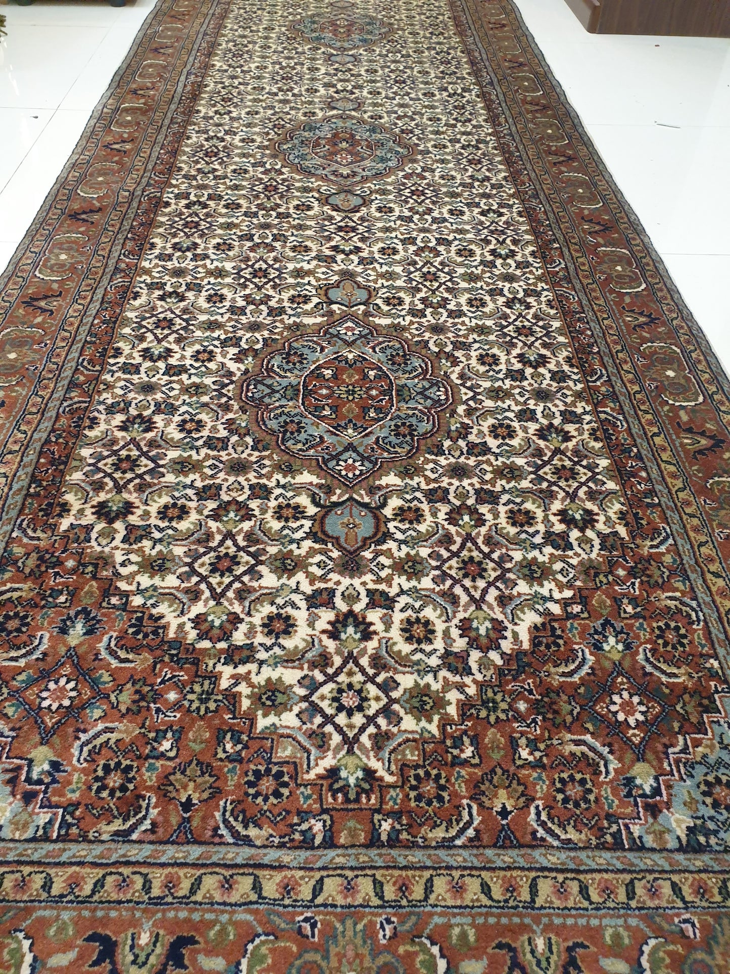Exquisite 13.2' x 3.7' Hand-Knotted Indo-Persian Bidjar Design Wool Runner - Unrivaled Quality &amp; Rich Detail