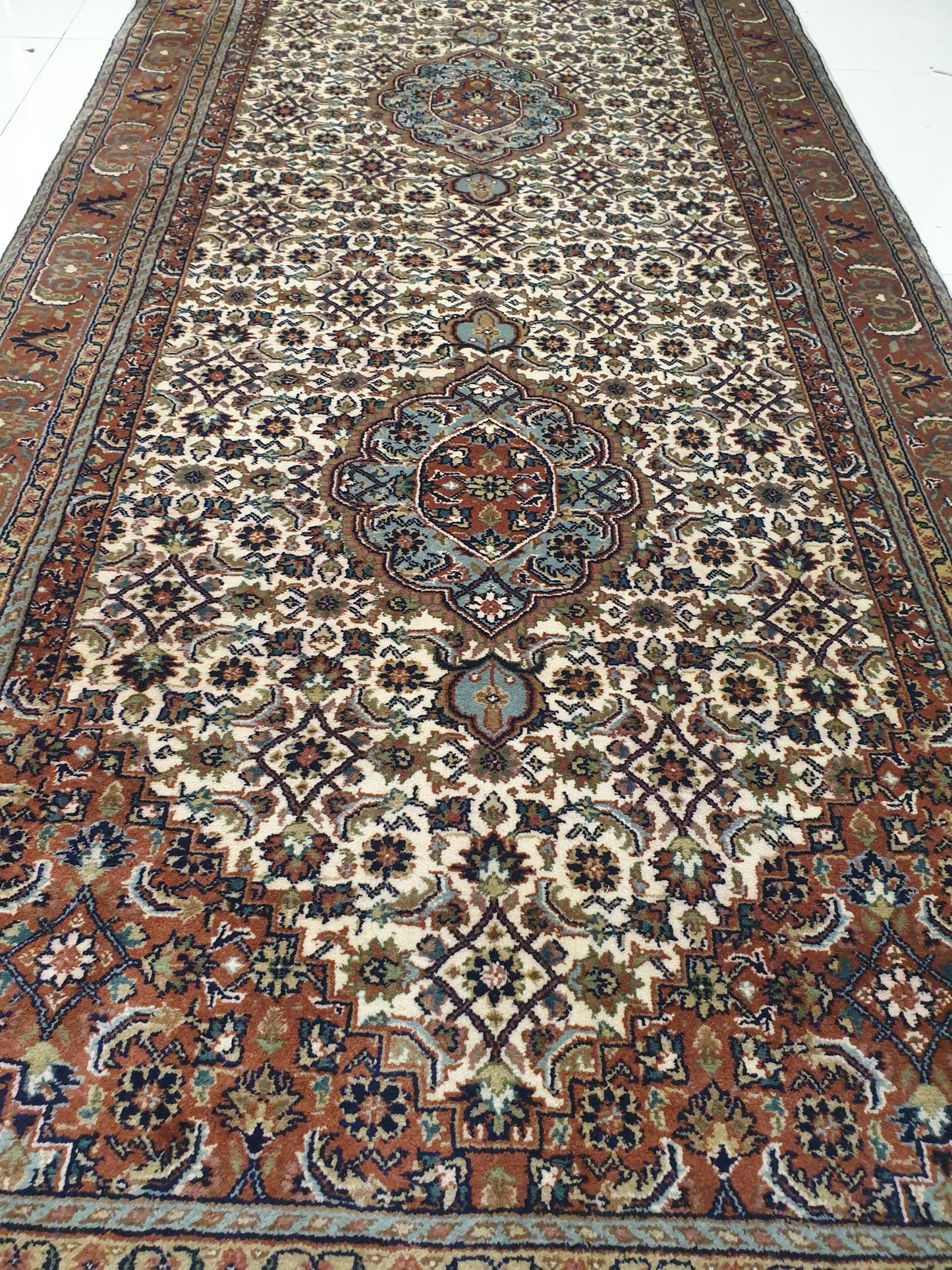Exquisite 13.2' x 3.7' Hand-Knotted Indo-Persian Bidjar Design Wool Runner - Unrivaled Quality &amp; Rich Detail