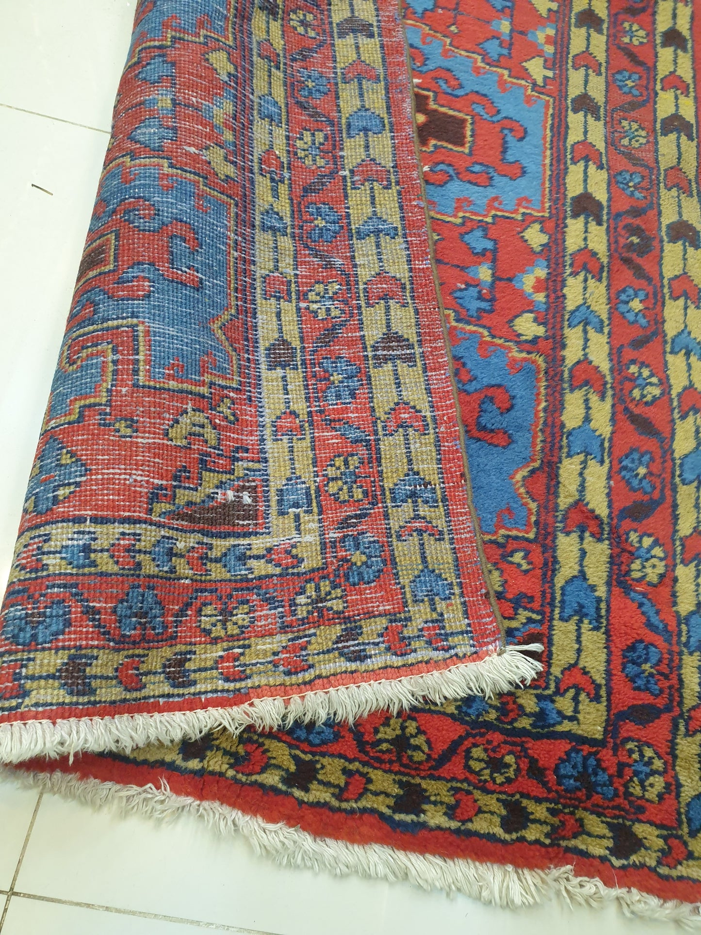 Vibrant 15' x 3' Hand-Knotted Persian Wiz Wool Runner - Authentic Geometric Artistry &amp; Bold Hues