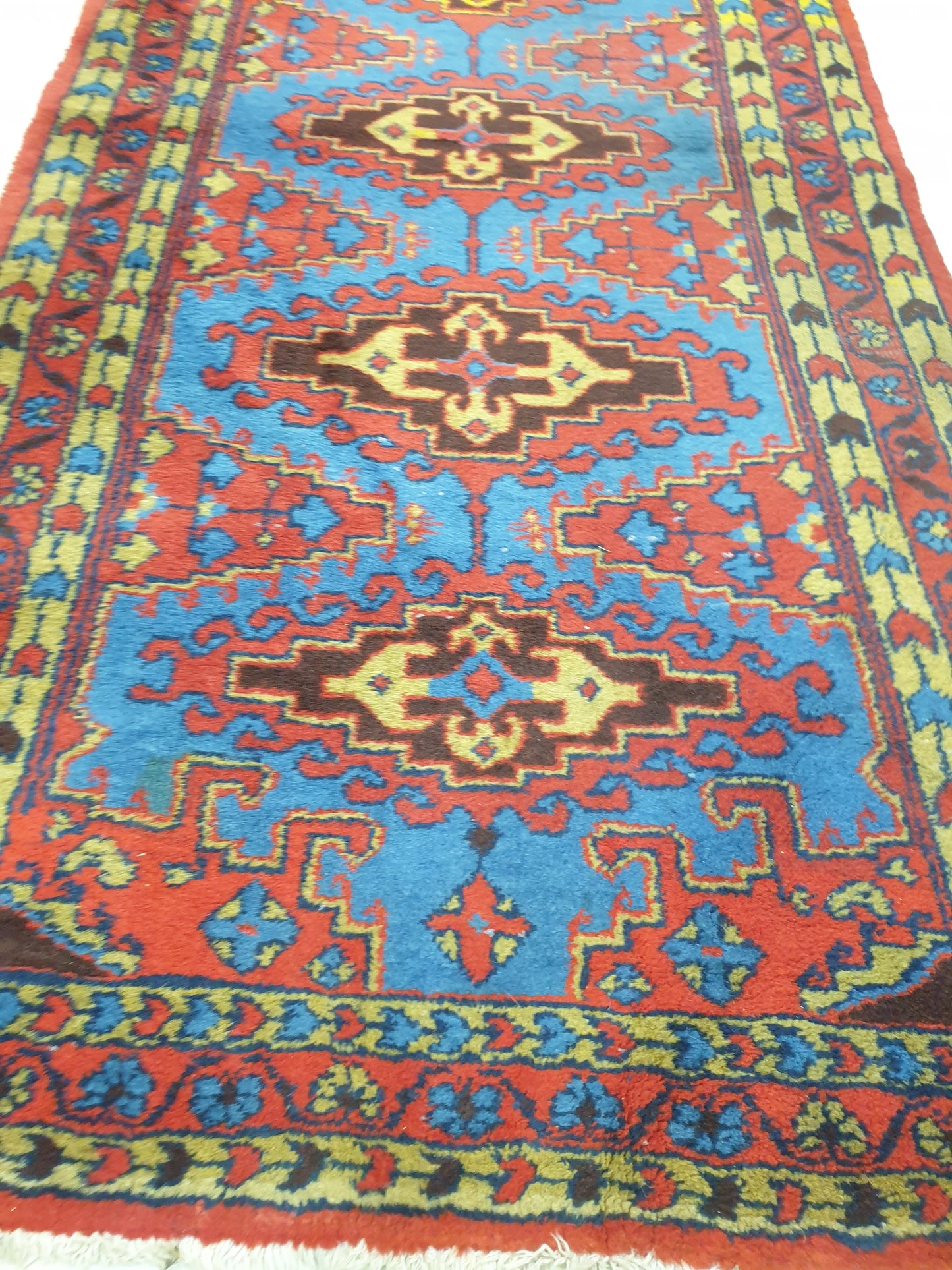 Vibrant 15' x 3' Hand-Knotted Persian Wiz Wool Runner - Authentic Geometric Artistry &amp; Bold Hues