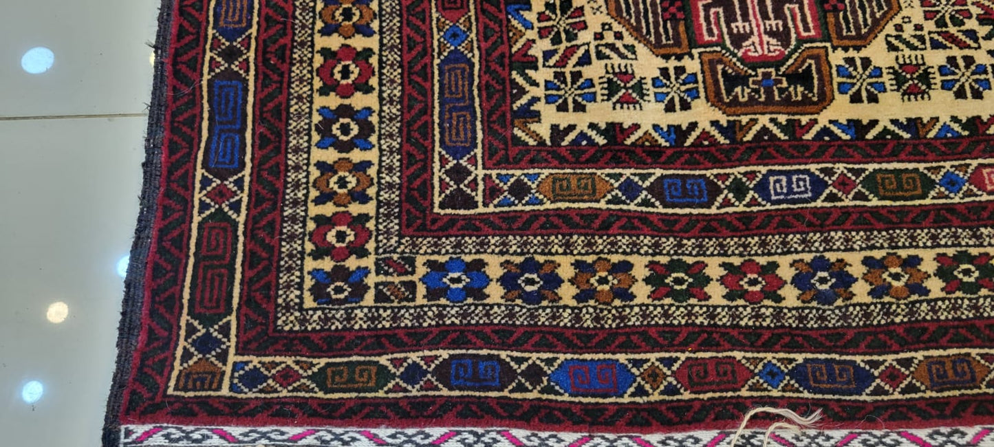 Fine Quality Hand-Knotted Afghan Herati Geometric Pattern Rug - 3 x 5 Feet