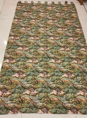 Magnificent Long Curtain-Style French Tapestry with Detailed Hunting Scene
